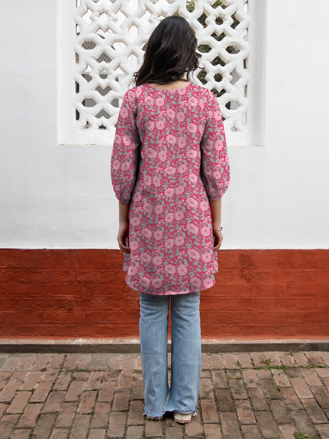 Pink Georgette Floral Printed A-Line Tunic