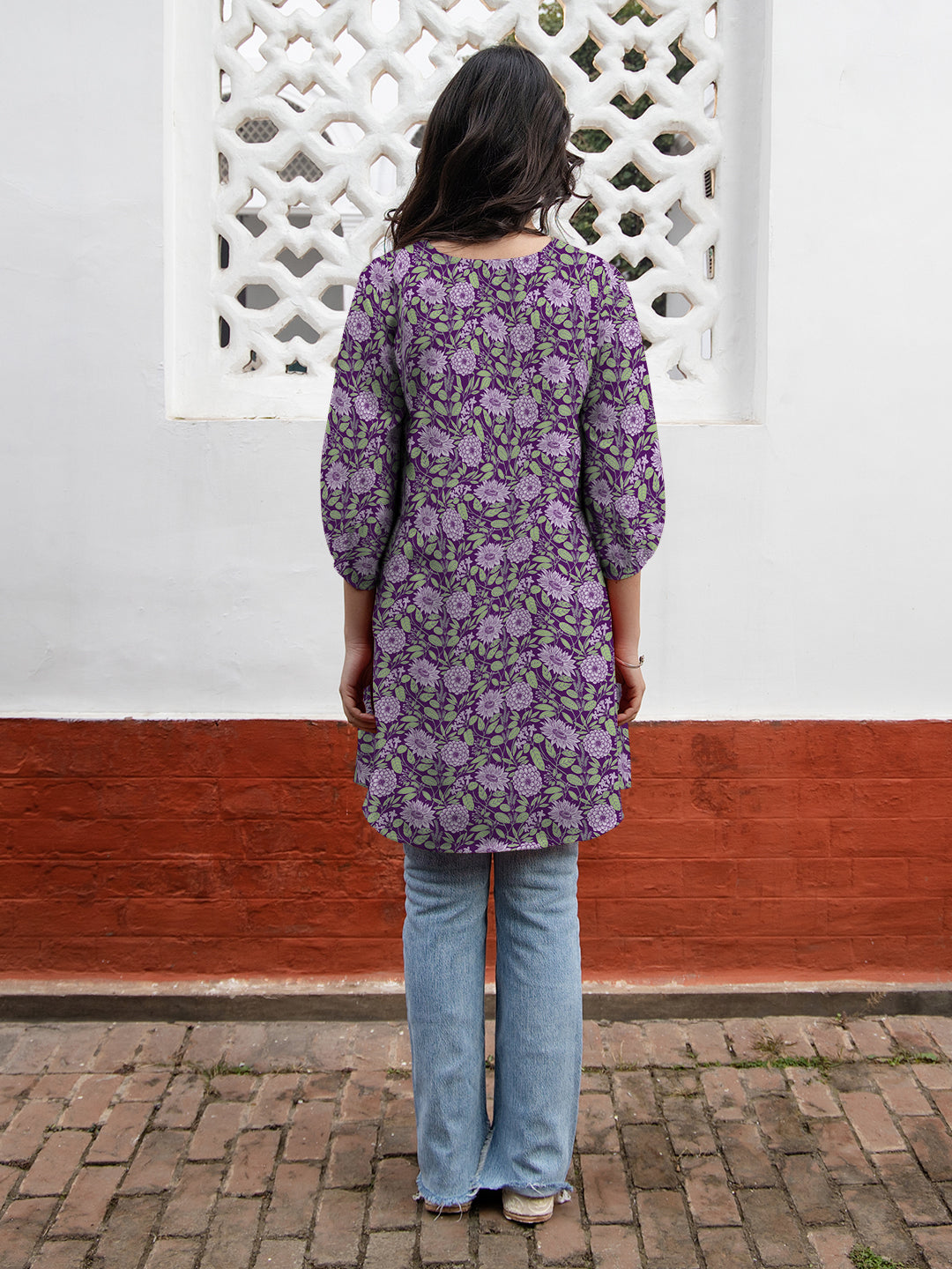 Purple Georgette Floral Printed A-Line Tunic