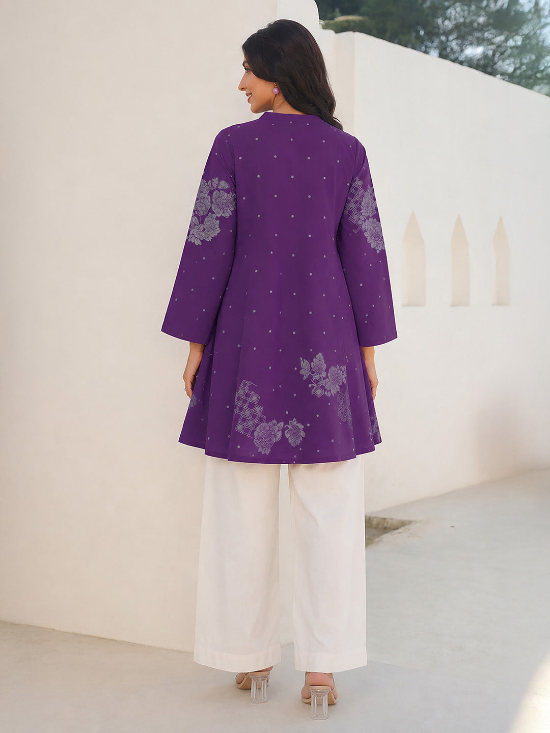 Janasya Women's Maternity Purple Pure Cotton Floral Printed A-Line Tunic