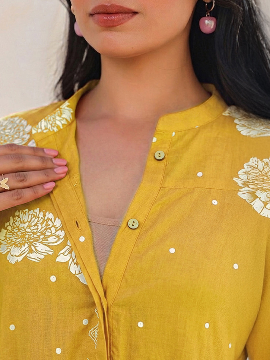 Janasya Women's Maternity Mustard Pure Cotton Floral Printed A-Line Tunic