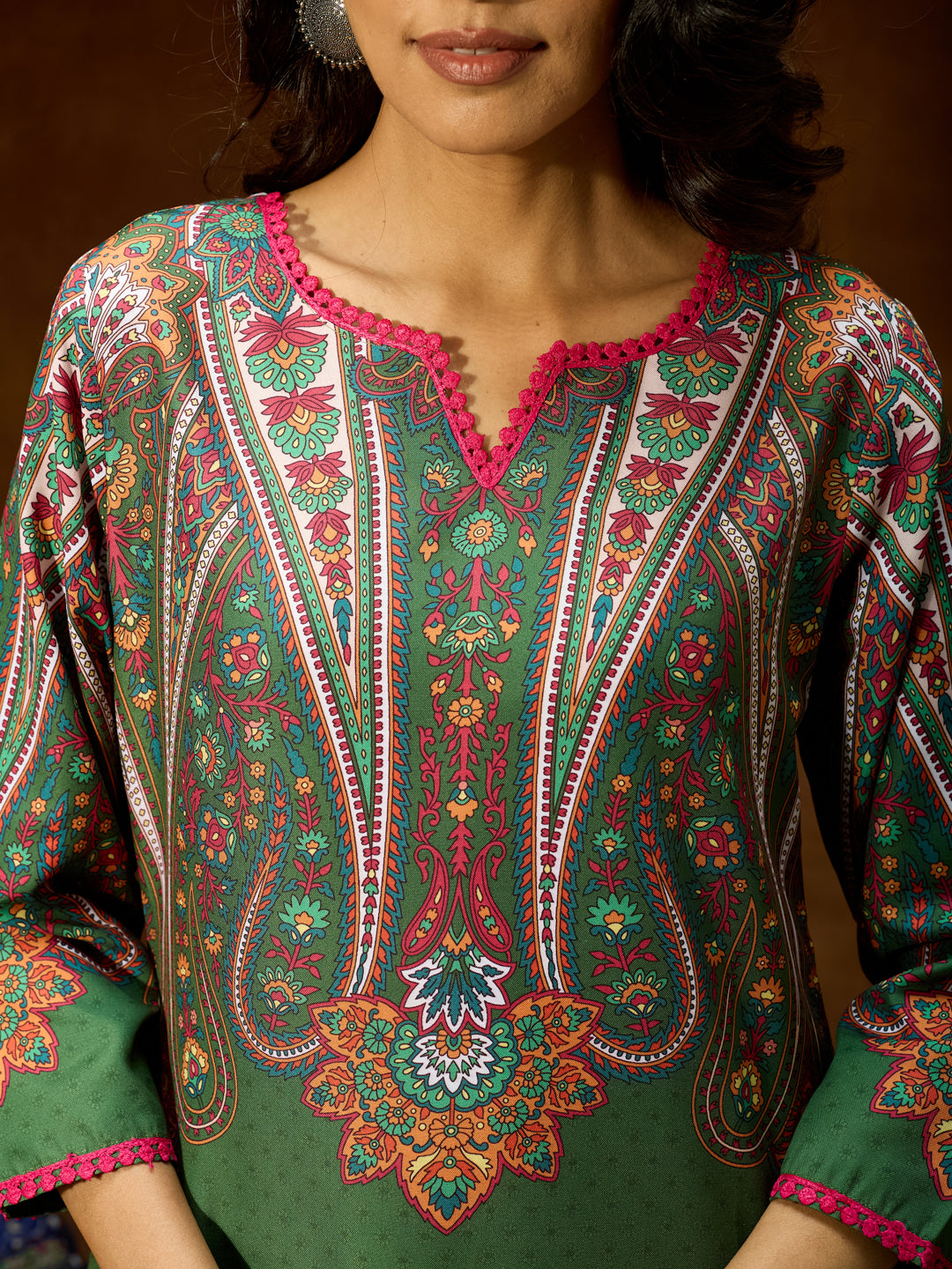 Janasya Women's Green Cotton Blend Printed Straight Co-ord Set