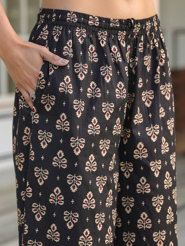 Black Floral Printed Winter kurta