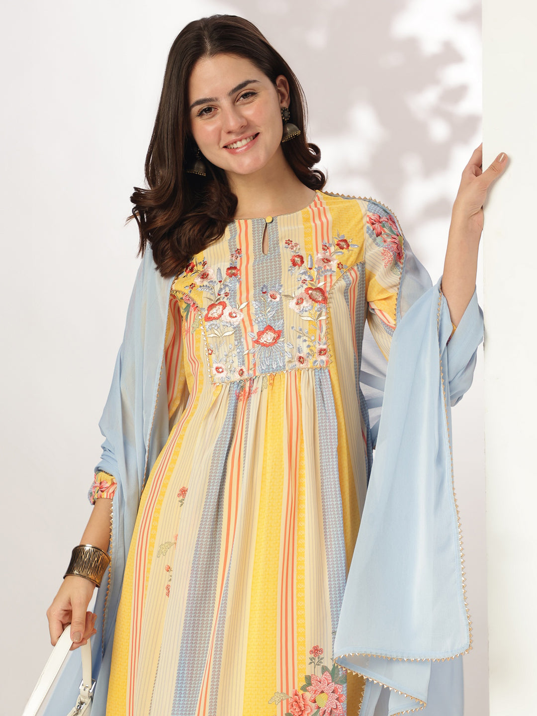 Multicolored Georgette Floral Embroidered A-line Kurta Set