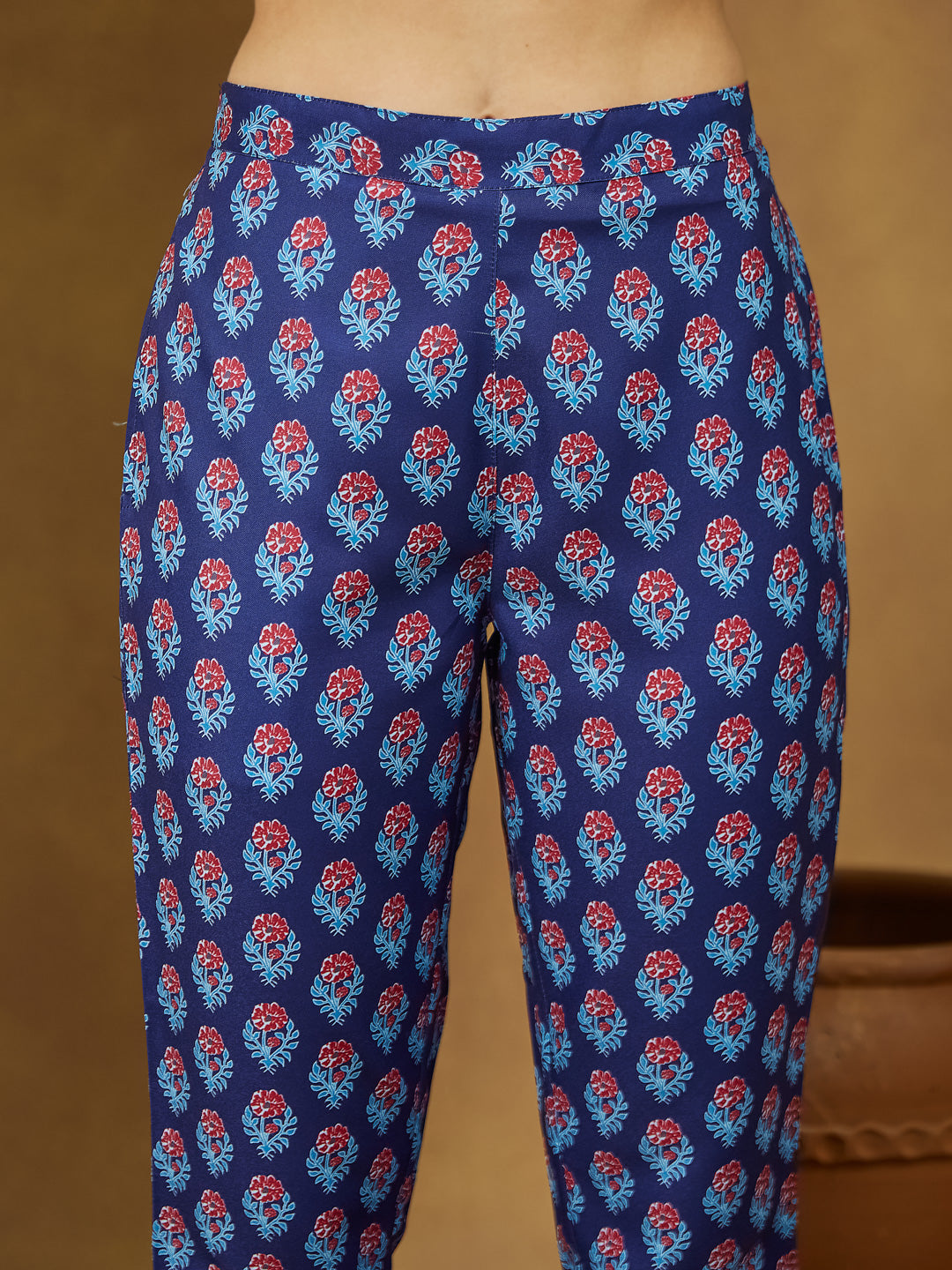 Janasya Women's Purple Cotton Blend Printed Straight Kurta Set