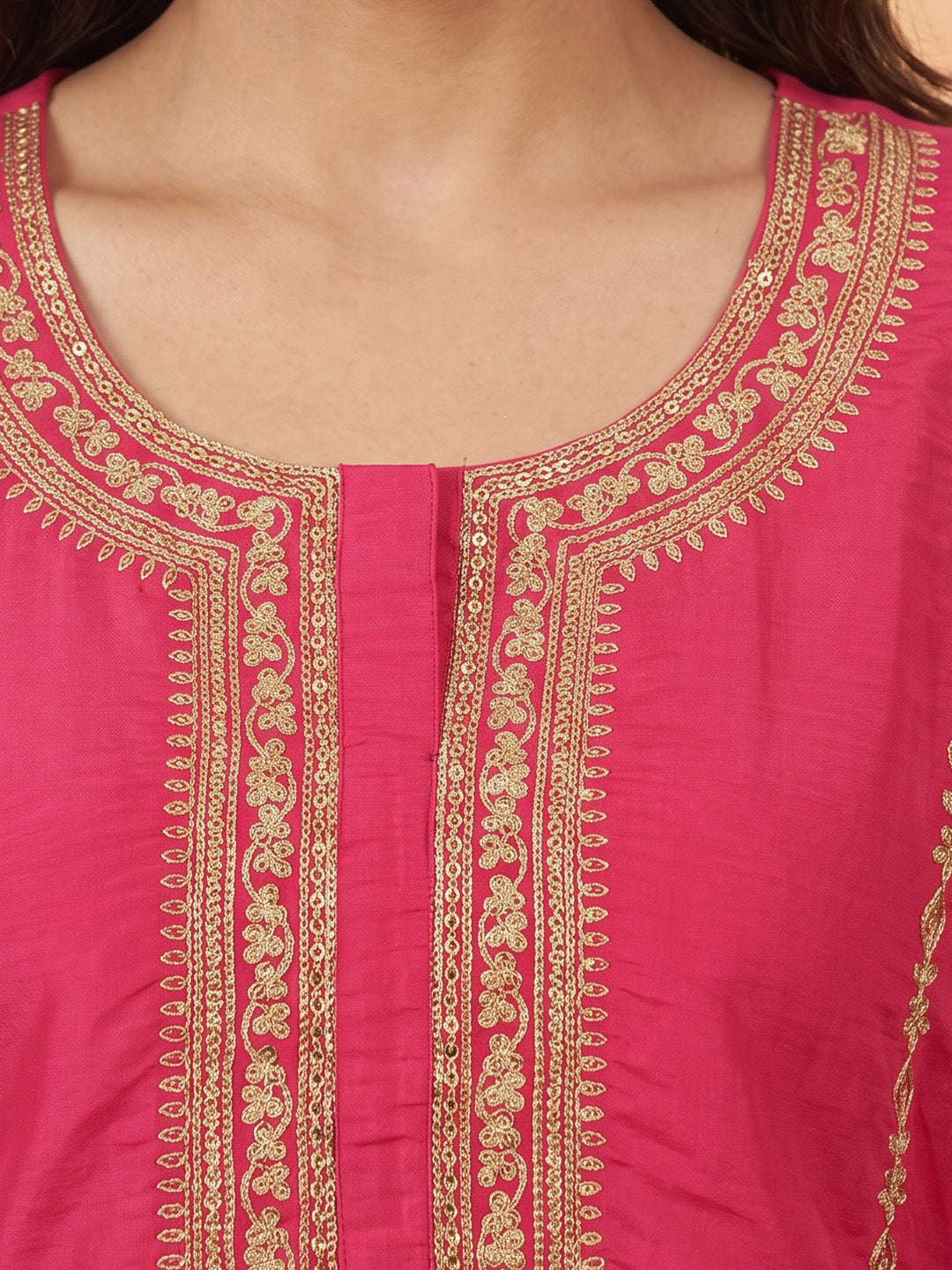 Janasya Women's Pink Silk Blend Embroidered A-Line Co-Ord Set