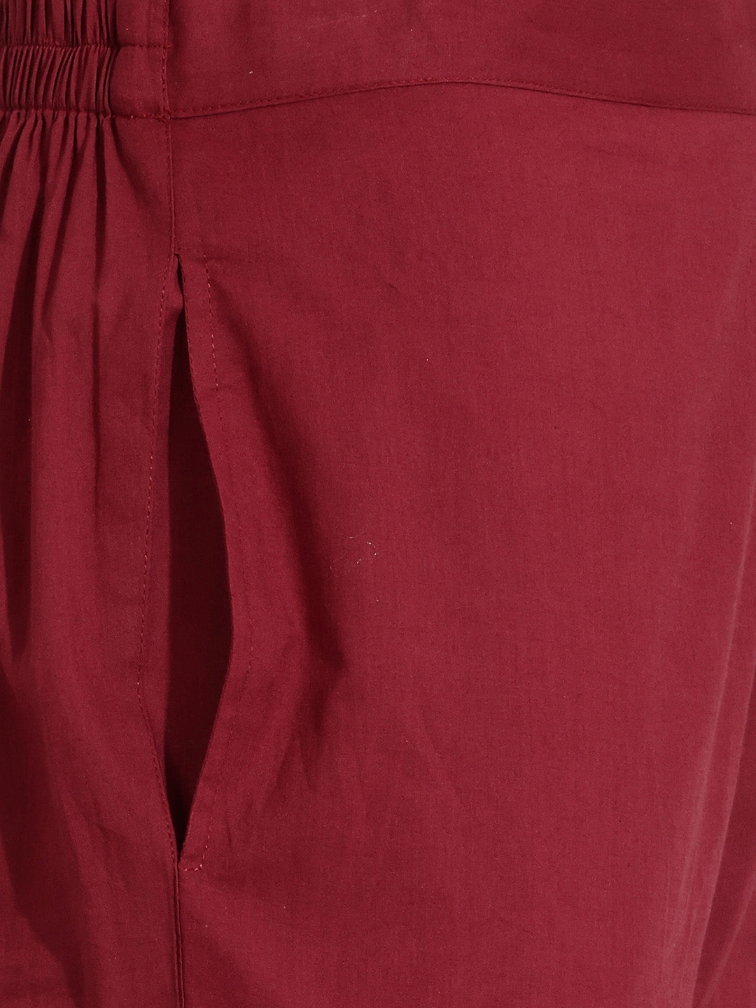 Janasya Women's Maroon Pure Cotton Zari Yoke Embroidered Straight Kurta With Pant Set