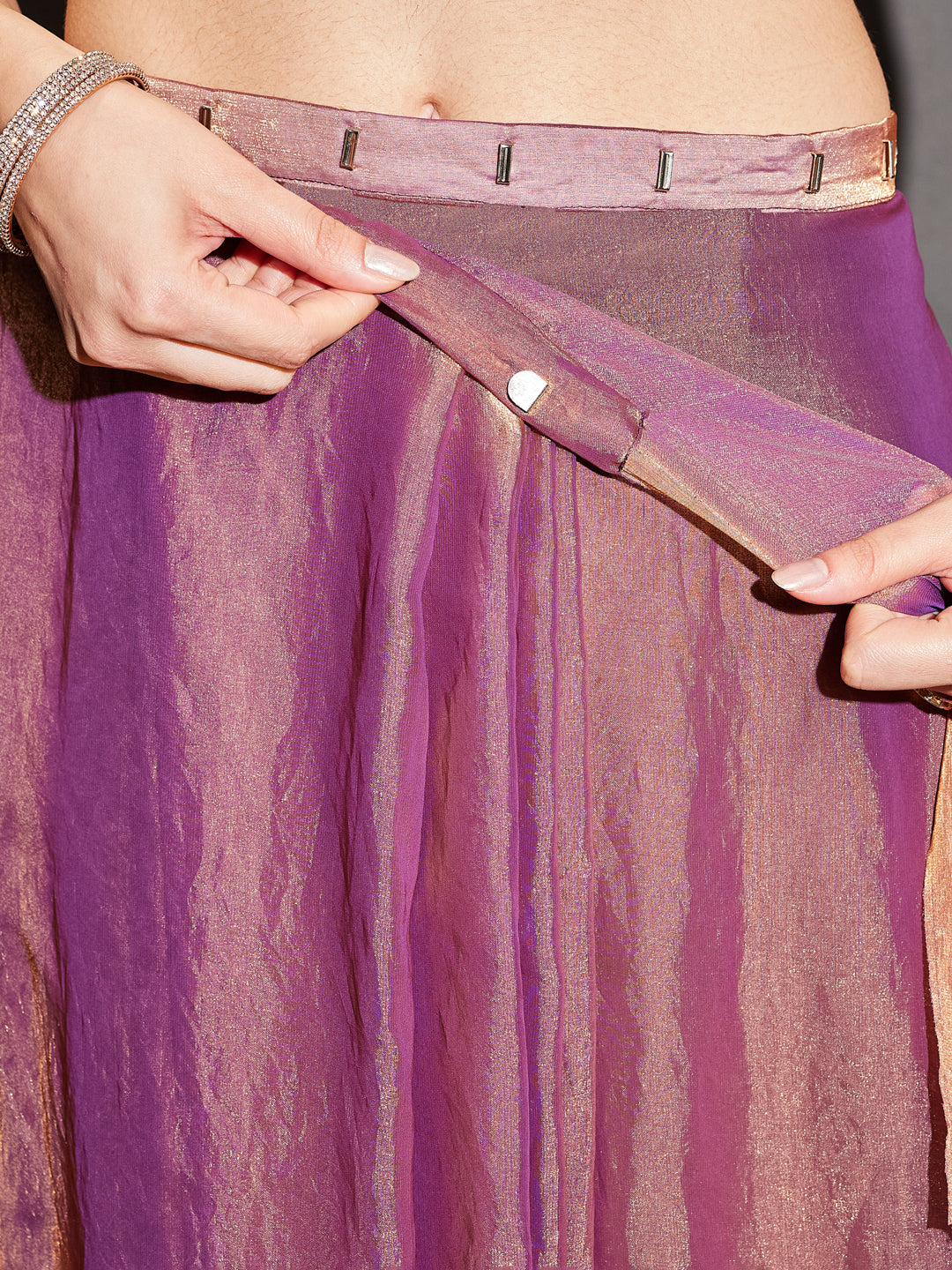 Janasya Women's Purple & Gold Tissue Silk Ready To Wear Embellished Saree with Unstitched Blouse