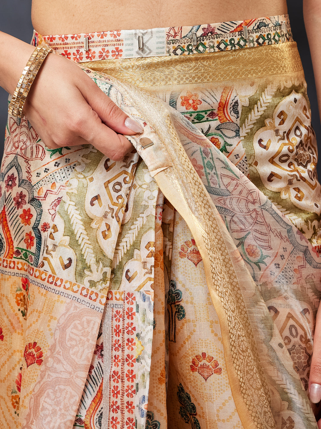 Janasya Women's Multicolor Silk Blend Ready To Wear Floral Printed Saree With Unstitched Blouse