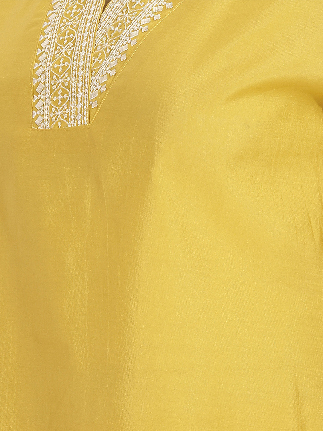 Janasya Women's Yellow Silk Blend Embroidered Straight Kurta Set