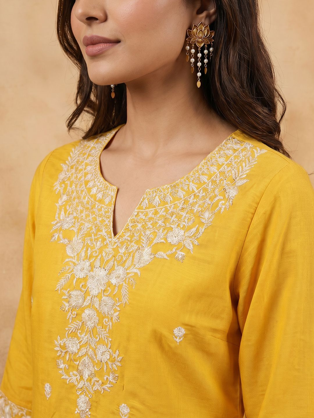 Janasya Women's Yellow Silk Blend Embroidered Straight Kurta Set with Thread Work Dupatta