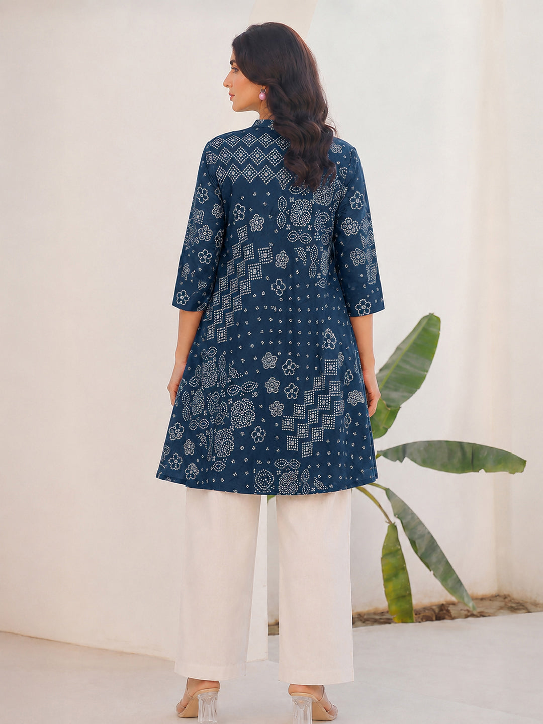 Janasya Women's Maternity Teal Blue Pure Cotton Bandhani Printed A-Line Tunic