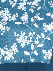 Teal Blue Poly Crepe Floral Print A-line Kurta