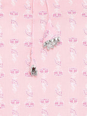 Pink Cotton Floral Print Straight Kurta