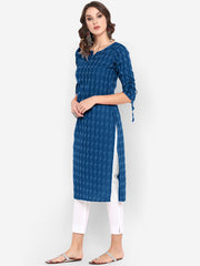 Blue Cotton Woven Design Straight Kurta