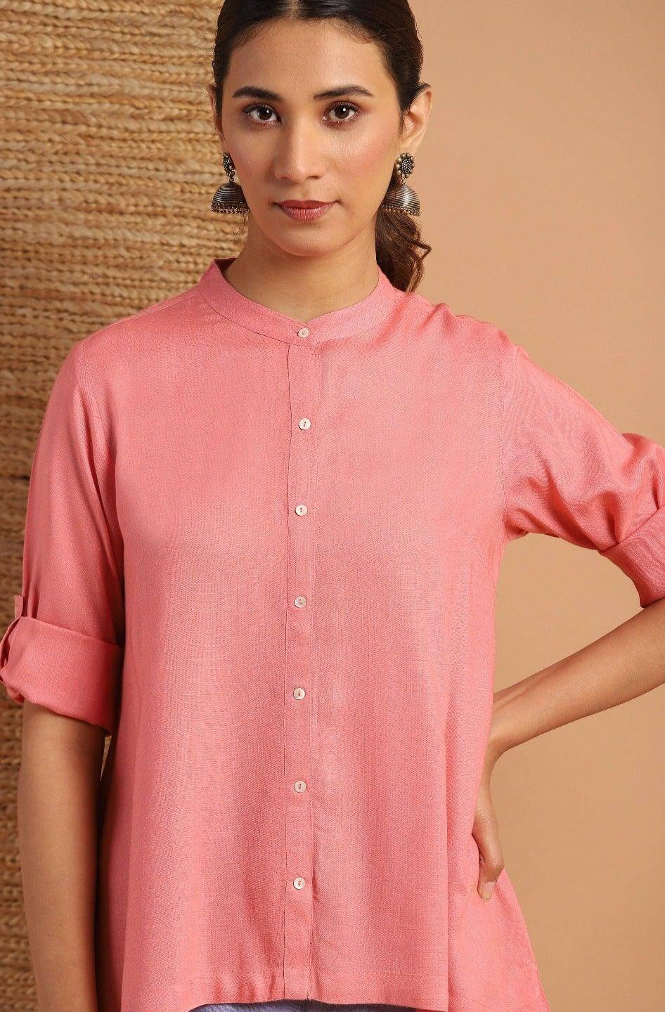 Pink Rayon Solid High Low Tunic