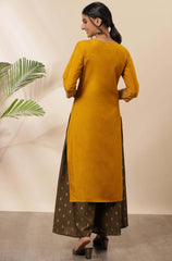Mustard Poly Silk Embroidered Straight Kurta