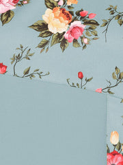 Blue Poly Crepe Floral Print A-line Kurta