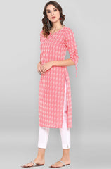 Light Pink Cotton Woven Design Straight Kurta