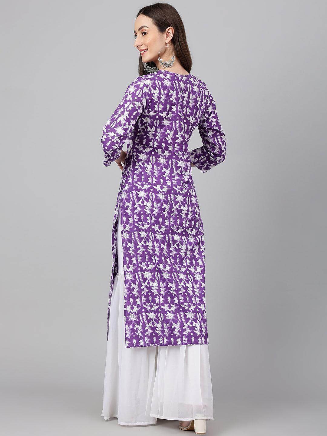 Purple Cotton Batik Print Straight Kurta