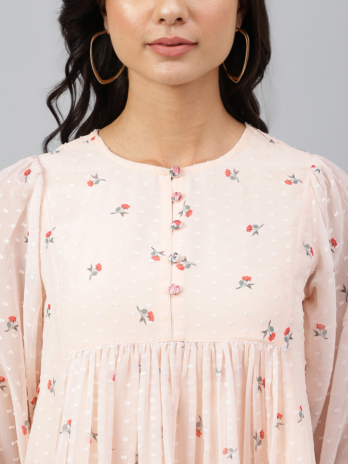 Peach Georgette Floral Print Flared Top