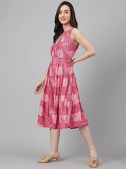 Pink Crepe Digital Print Tiered Western Dress