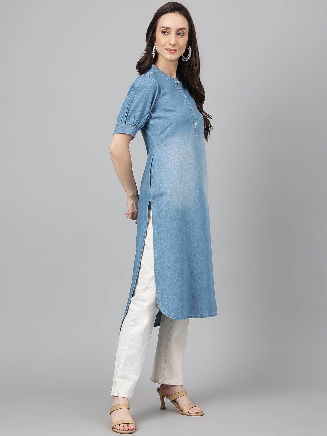 GIA Denim Kurti for Women Light Blue, Large : Amazon.in: Fashion