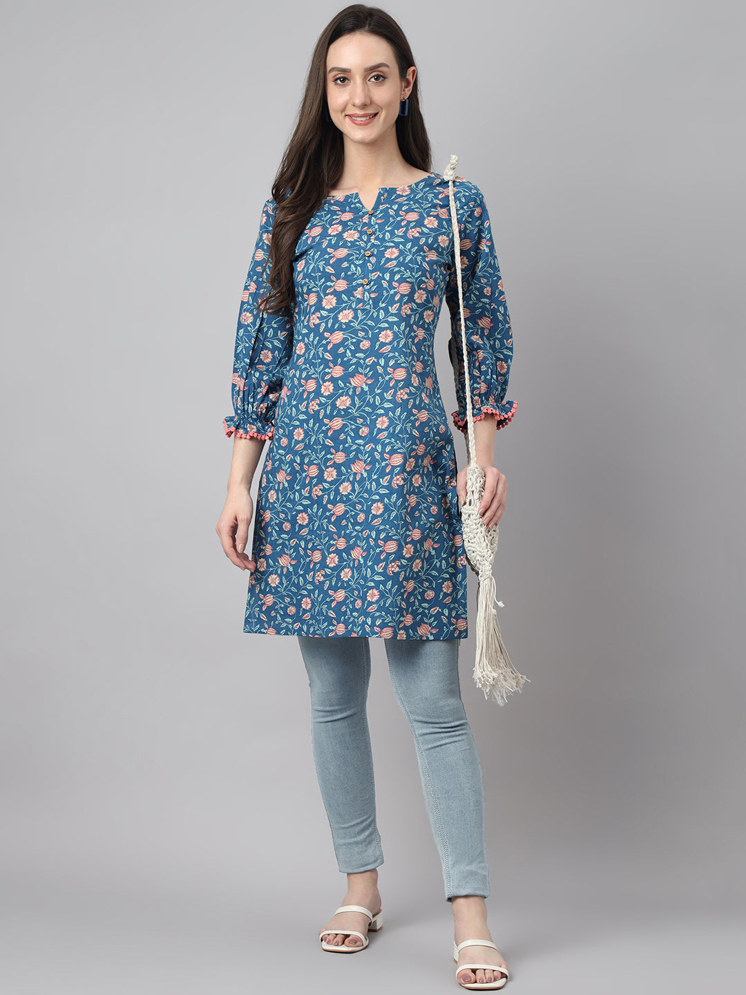 Blue Cotton Floral Print Tunic