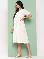 White Cotton Schiffli Empire Dress