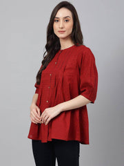 Maroon Cotton Dobby Solid Flared Top