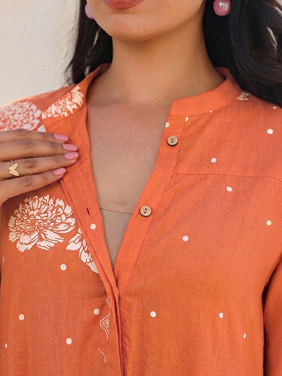 Janasya Women's Maternity Orange Pure Cotton Floral Printed A-Line Tunic