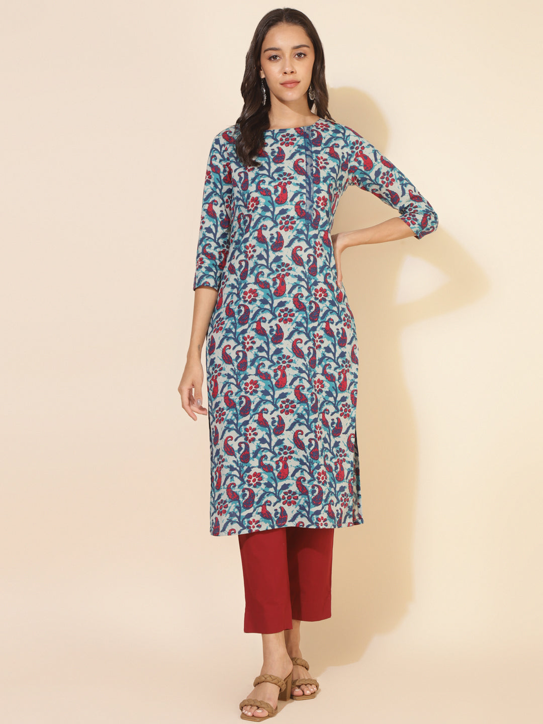 Multicolour Pure Cotton Paisley Regular Kurta
