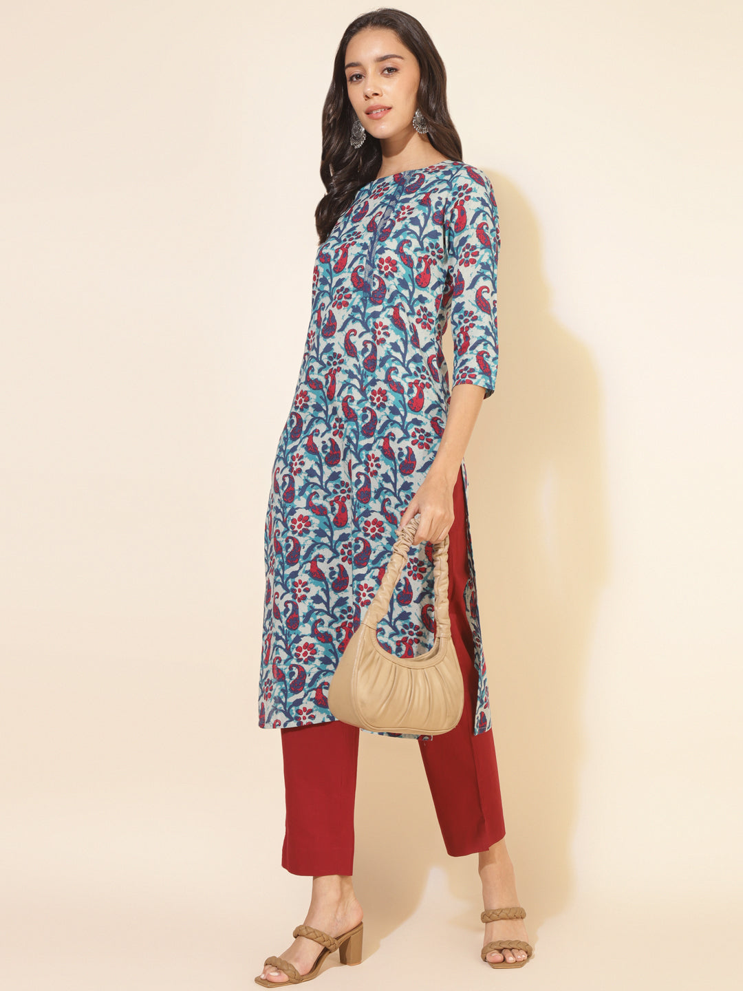 Multicolour Pure Cotton Paisley Regular Kurta