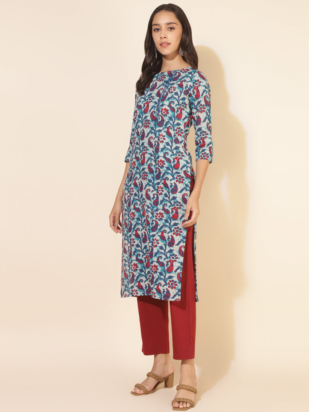 Multicolour Pure Cotton Paisley Regular Kurta