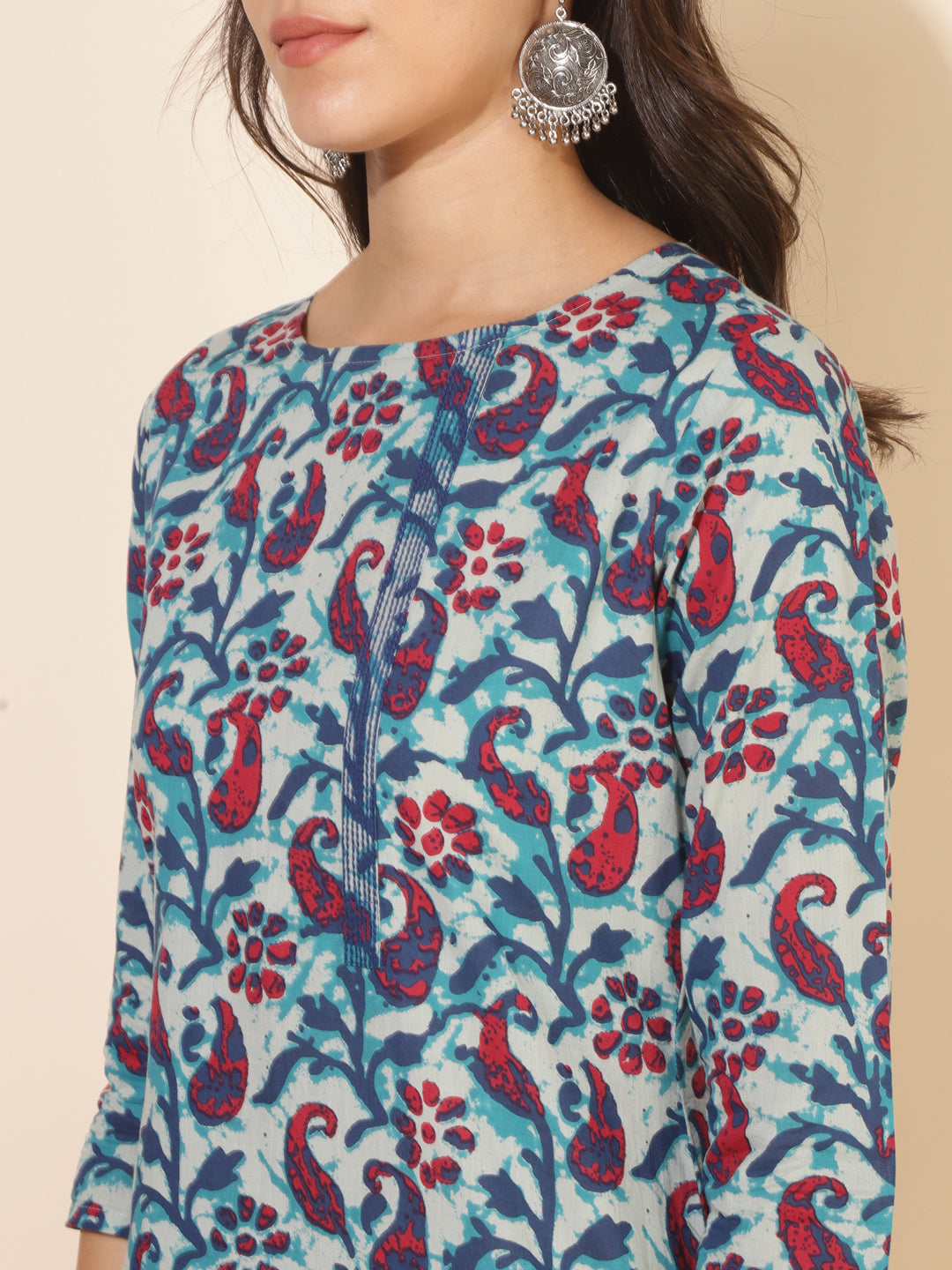 Multicolour Pure Cotton Paisley Regular Kurta
