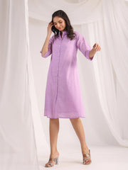 Lavender Dobby Cotton Woven Design A-Line Dress