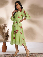 Light Green Dobby Georgette Tie & Dye A-Line Dress