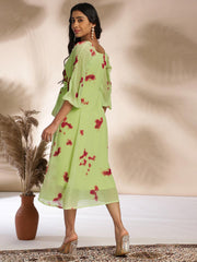 Light Green Dobby Georgette Tie & Dye A-Line Dress