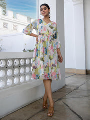 Multicolour Georgette Floral Fit & Flare Dress