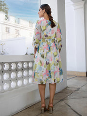 Multicolour Georgette Floral Fit & Flare Dress