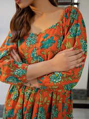 Rust Cotton Floral Fit & Flare Dress