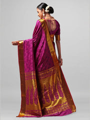 Janasya Women's Purple Silk Cotton Woven Design  Saree with Blouse Piece Janasya