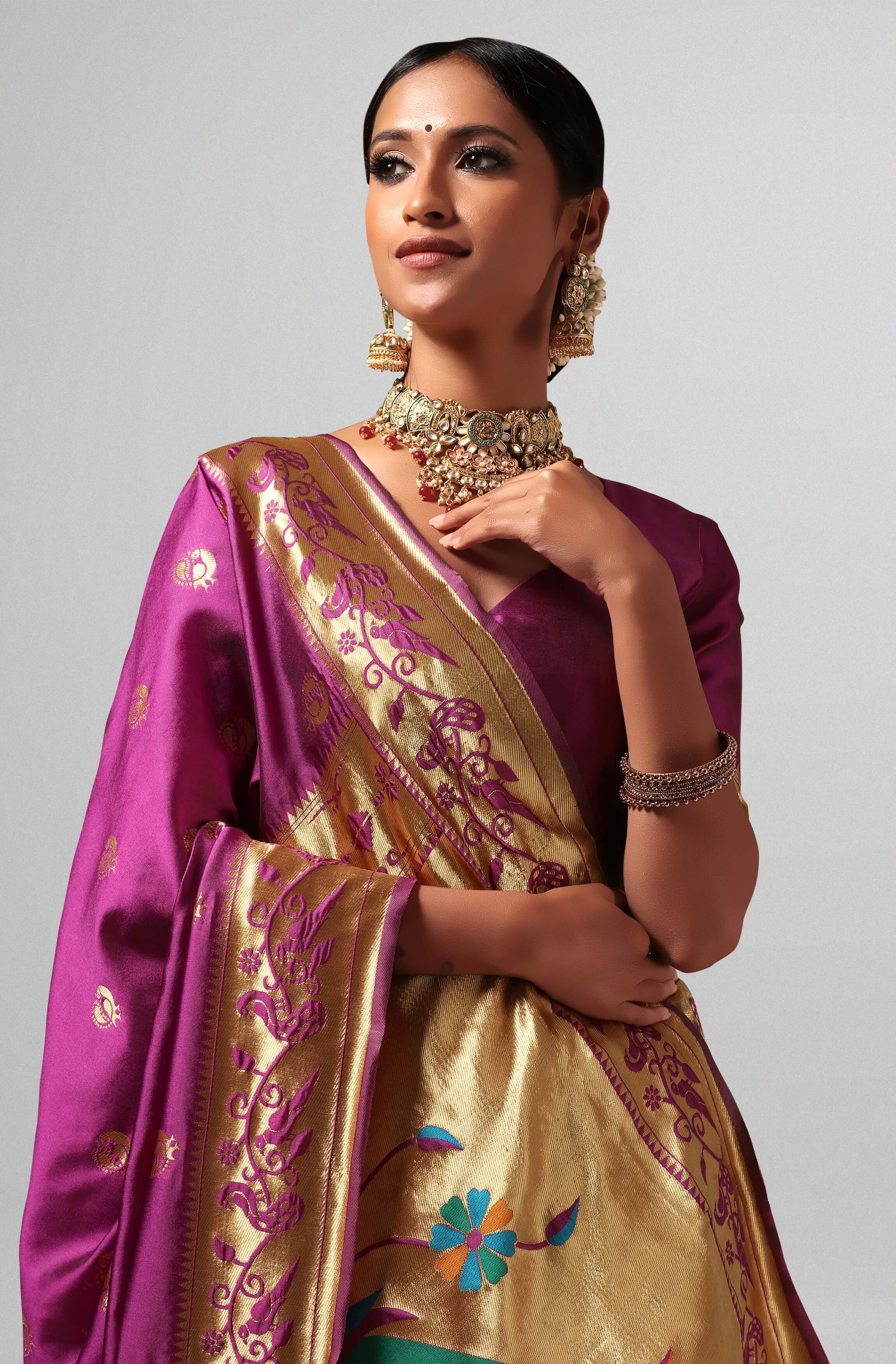 Janasya Women's Purple Silk Cotton Woven Design  Saree with Blouse Piece Janasya