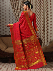 Janasya Women's Red Silk Cotton Woven Design  Saree with Blouse Piece Janasya