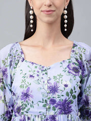 Lavender Georgette Floral Printed Tiered Dress Janasya