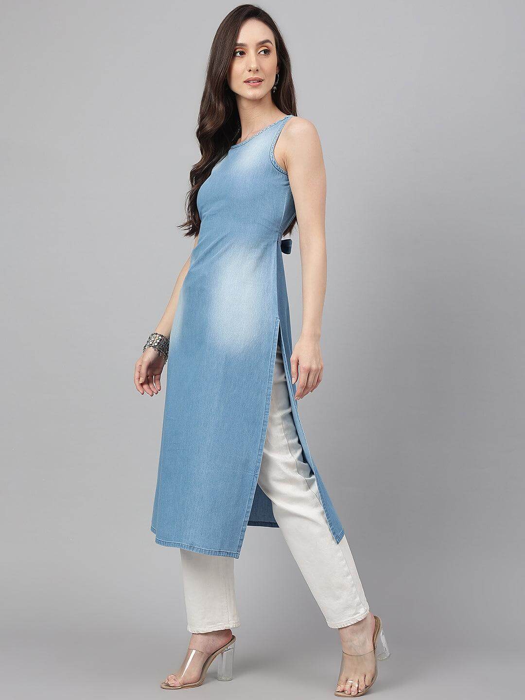 Royal Blue Round Neck Georgette Kurti With Full Sleeveless | Kurti For  Women | GEORGETTE KURTI