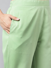 Light Green Georgette Foil Printed Kurta with Pants and crop top Janasya