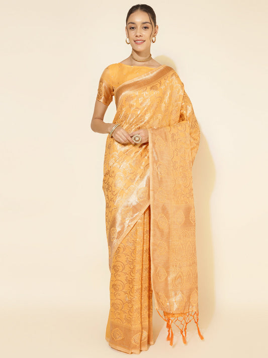 Light Yellow Chanderi Silk Woven Ethnic Motifs Saree with Unstitched Blouse Piece Janasya