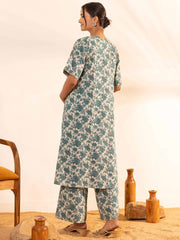 Beige Cotton Floral Printed Maternity Kurta with Palazzo