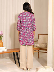 Purple Cotton Floral Printed String Waist Maternity Tunic