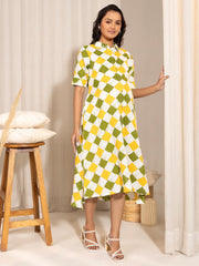 Multicolour Cotton Geometric A-Line Maternity Dress